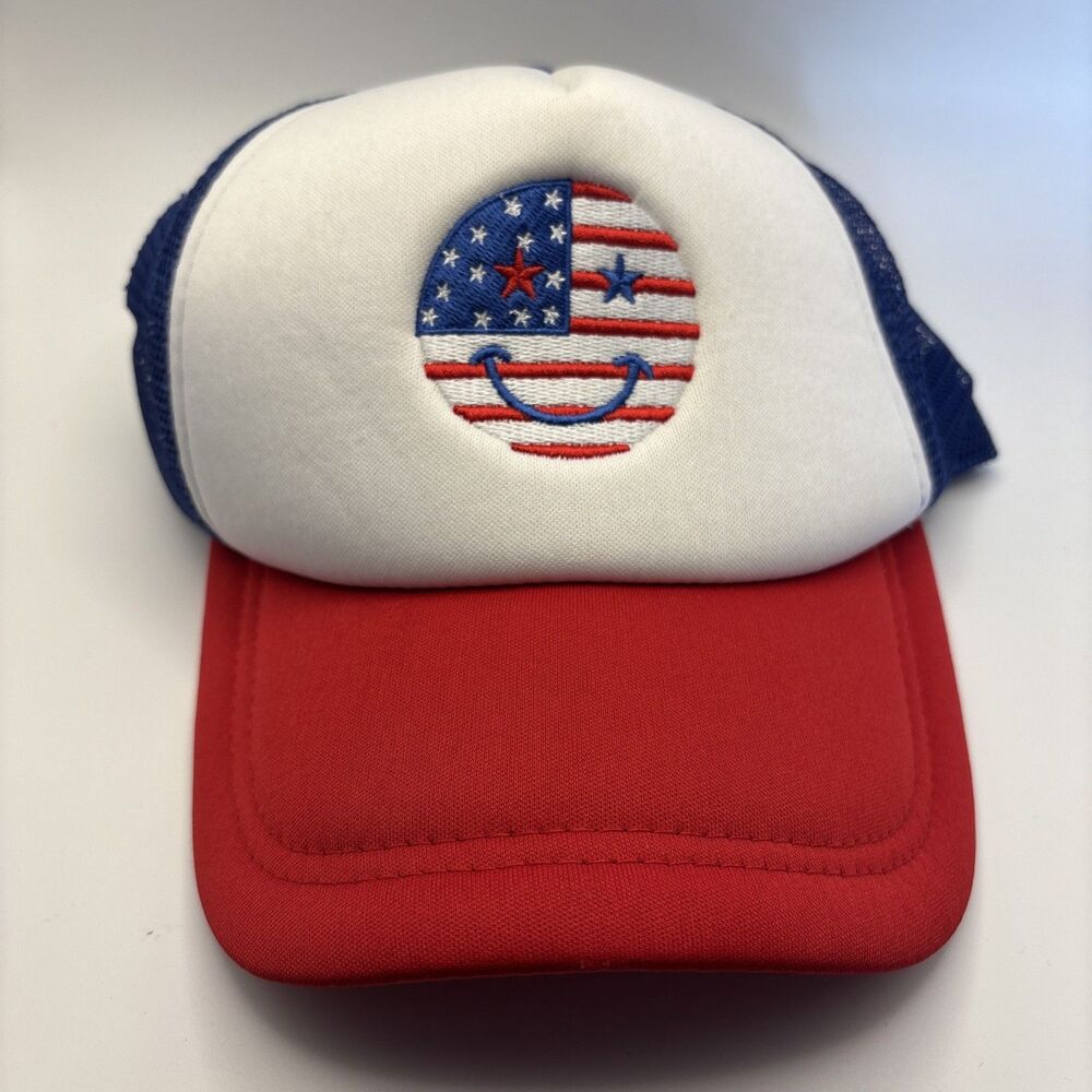 Patriotic American Flag Smiley Face Foam Trucker Hat Red White Blue Snapback